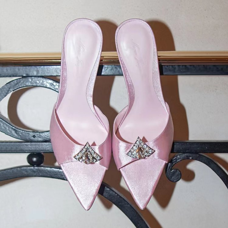 Elara pink crystal-embellished pointed-toe mule heels for women by VÈRV