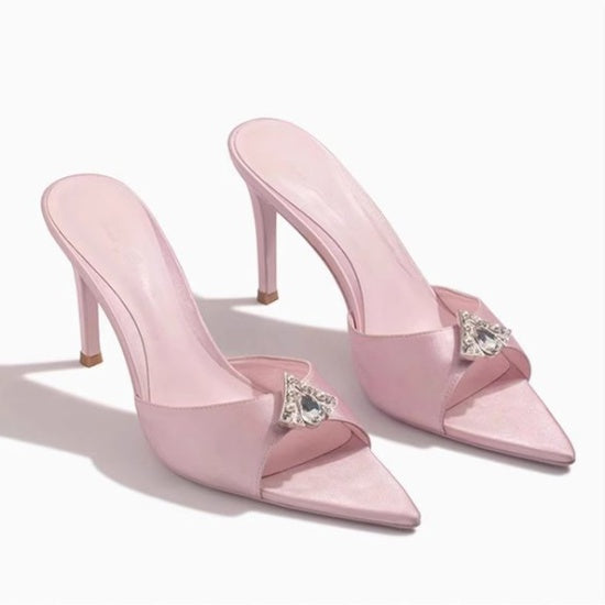 Elara pink crystal-embellished pointed-toe mule heels for women by VÈRV