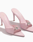 Elara pink crystal-embellished pointed-toe mule heels for women by VÈRV