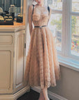 Beige Polka Dots High Waist Dress