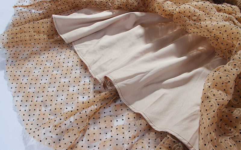 Beige Polka Dots High Waist Dress