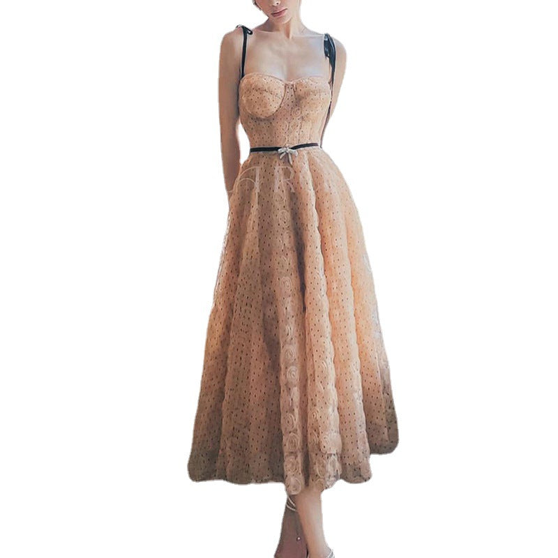 Beige Polka Dots High Waist Dress
