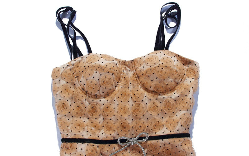 Beige Polka Dots High Waist Dress