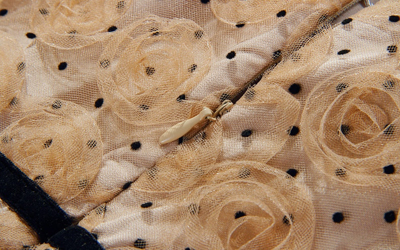 Beige Polka Dots High Waist Dress