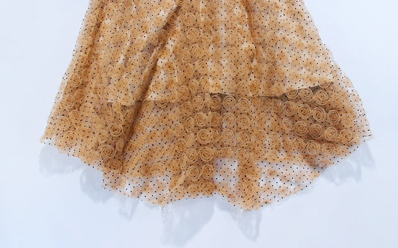 Beige Polka Dots High Waist Dress