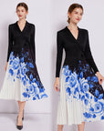knit Blouse and Pleated Floral Printed Skirt