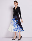knit Blouse and Pleated Floral Printed Skirt