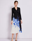 knit Blouse and Pleated Floral Printed Skirt