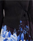 knit Blouse and Pleated Floral Printed Skirt