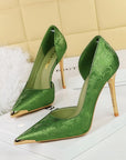 Geen floral satin pointed-toe d’Orsay stiletto heels with gold metal toe cap