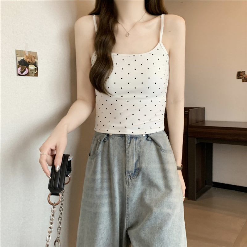 Emerson Low Back Buit-In Bra Polka Top