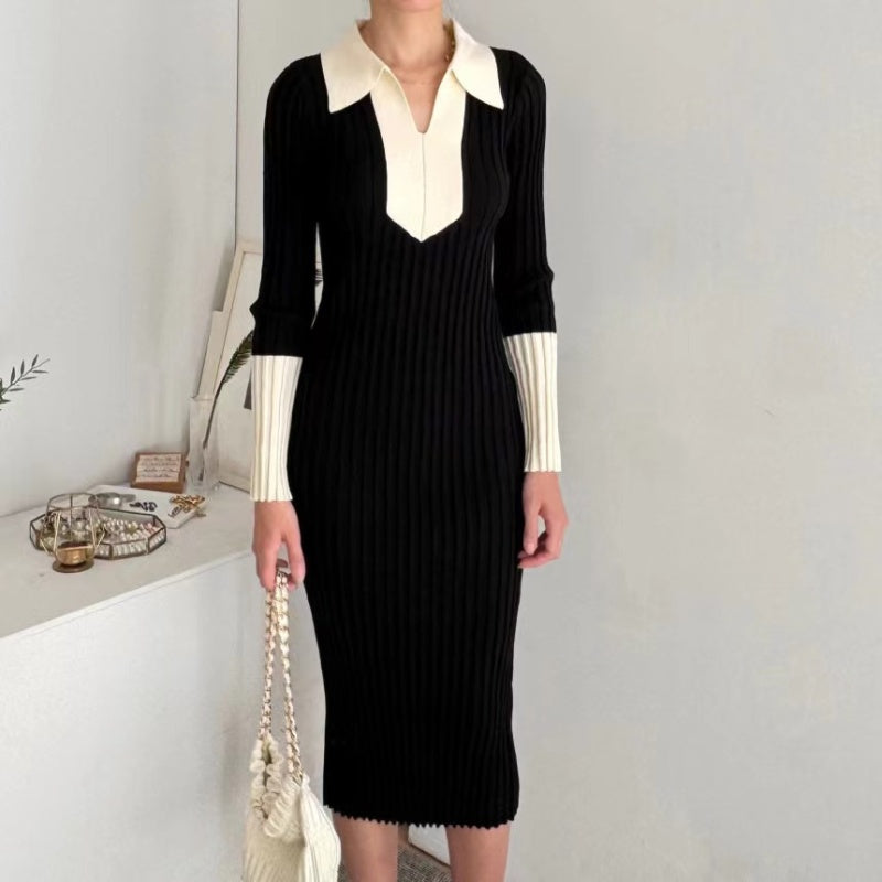 Monochrome Knit Midi Dress