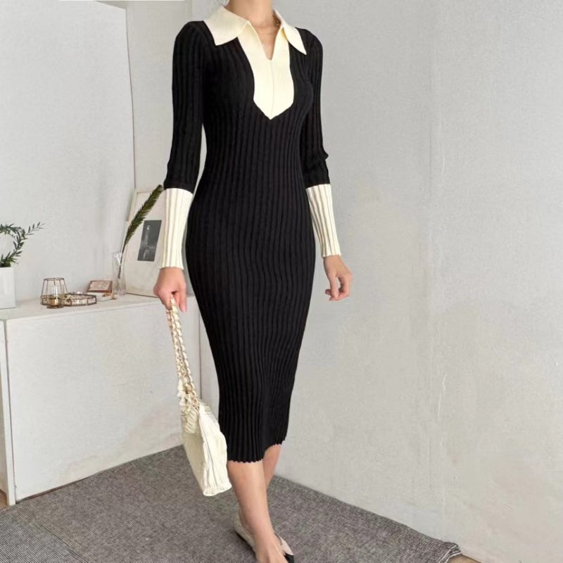 Monochrome Knit Midi Dress