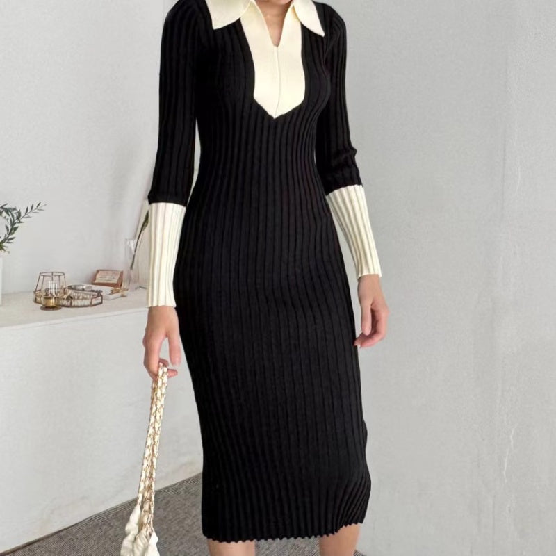 Monochrome Knit Midi Dress