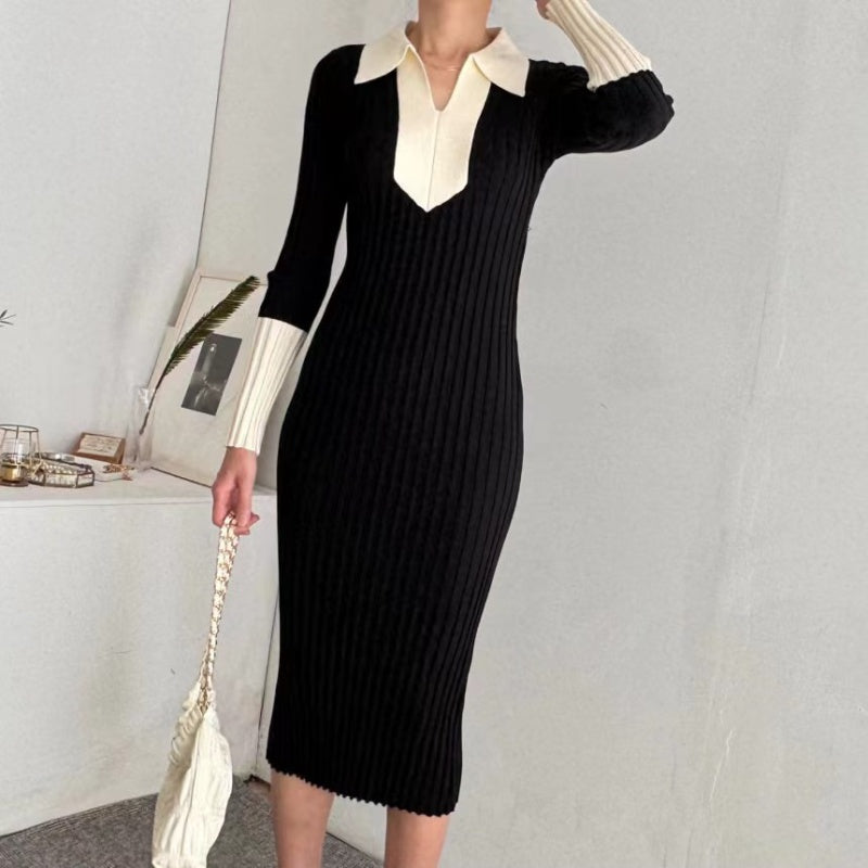 Monochrome Knit Midi Dress