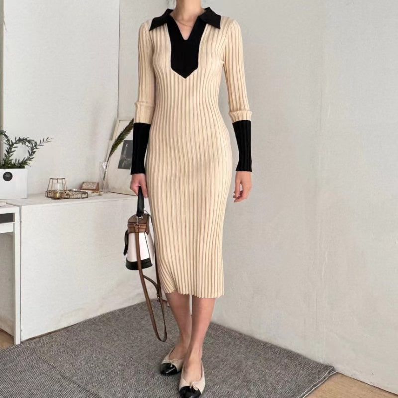Monochrome Knit Midi Dress