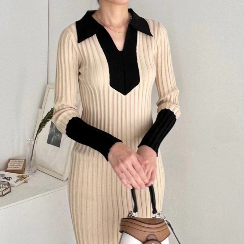 Monochrome Knit Midi Dress