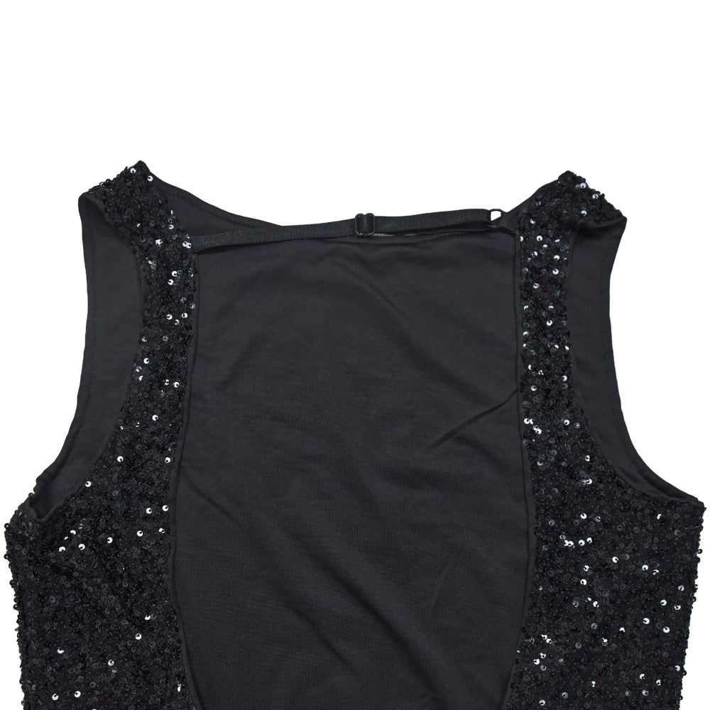 Black Sequin Backless Midi Dress