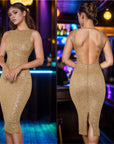 Gold Sequin Backless Midi Dress