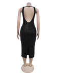 Gold Sequin Backless Midi Dress