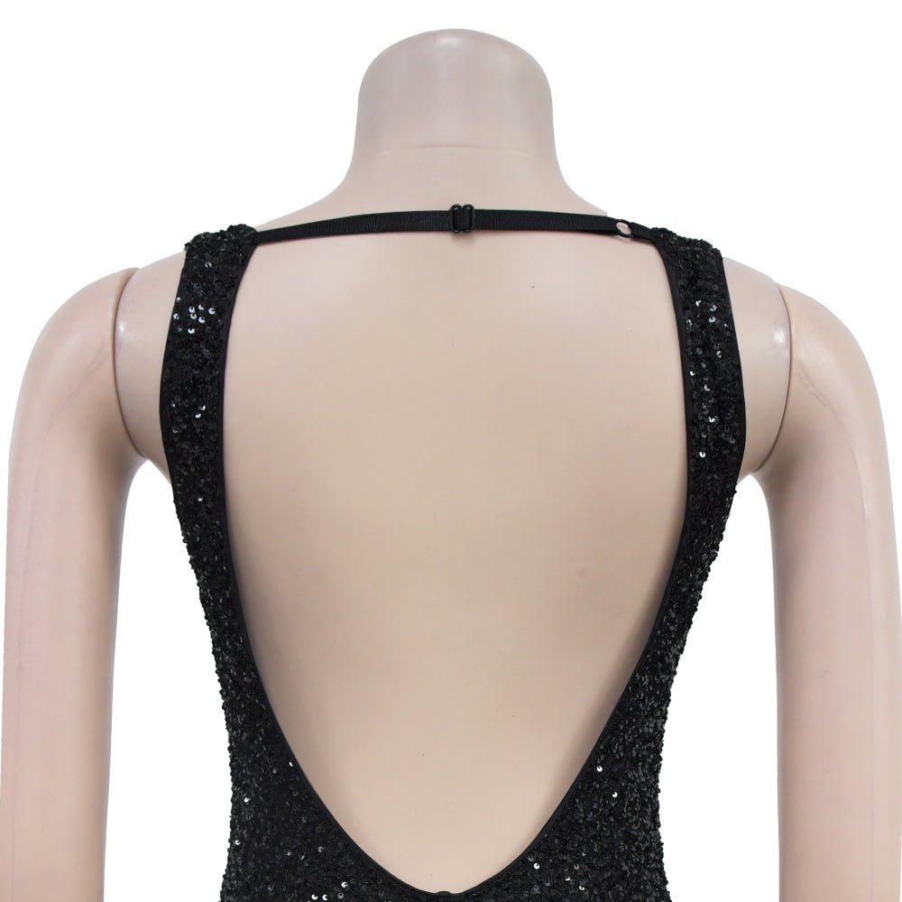 Gold Sequin Backless Midi Dress