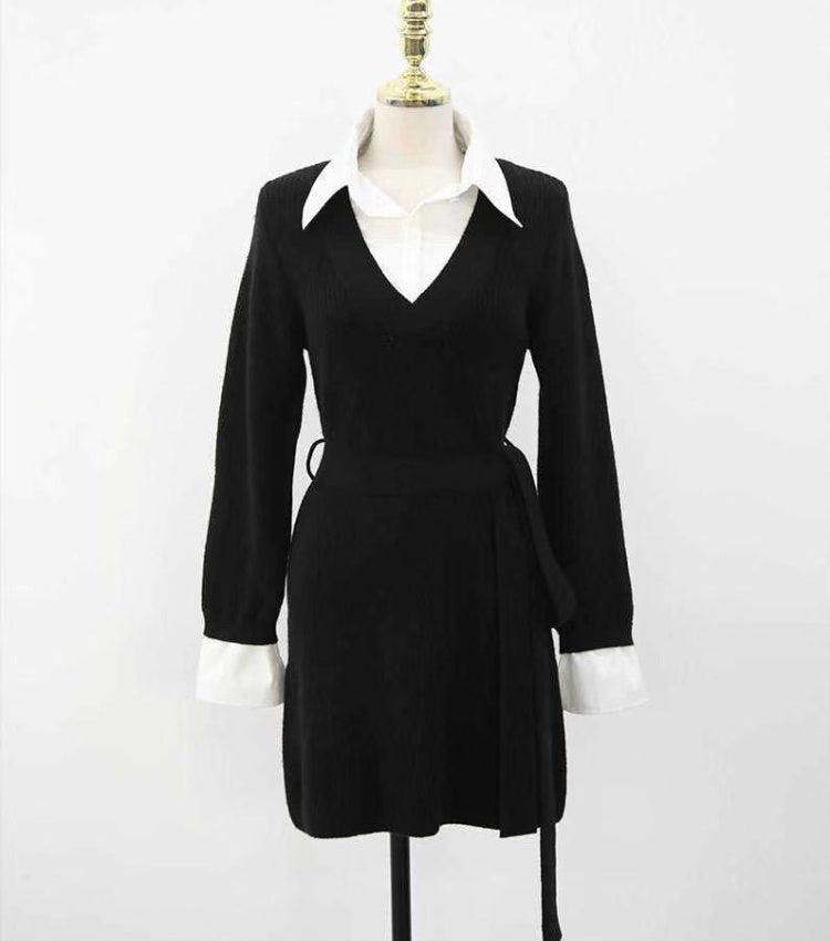 Knit Pseudo short Shirt  Dress