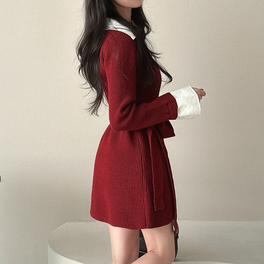 Knit Pseudo short Shirt  Dress
