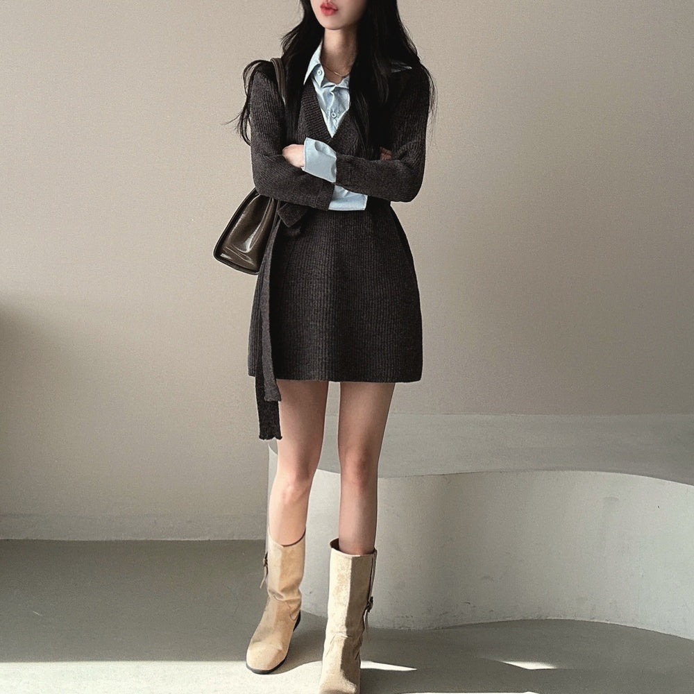 Knit Pseudo short Shirt  Dress