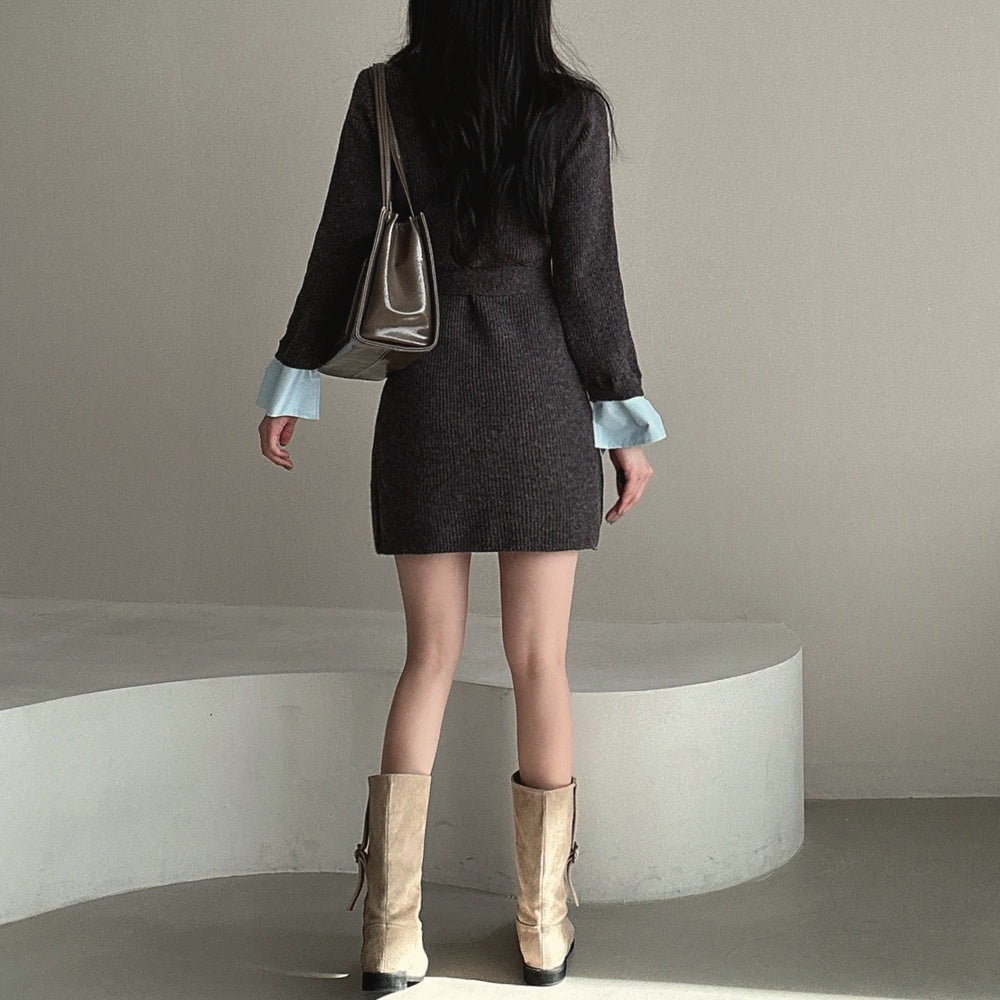 Knit Pseudo short Shirt  Dress