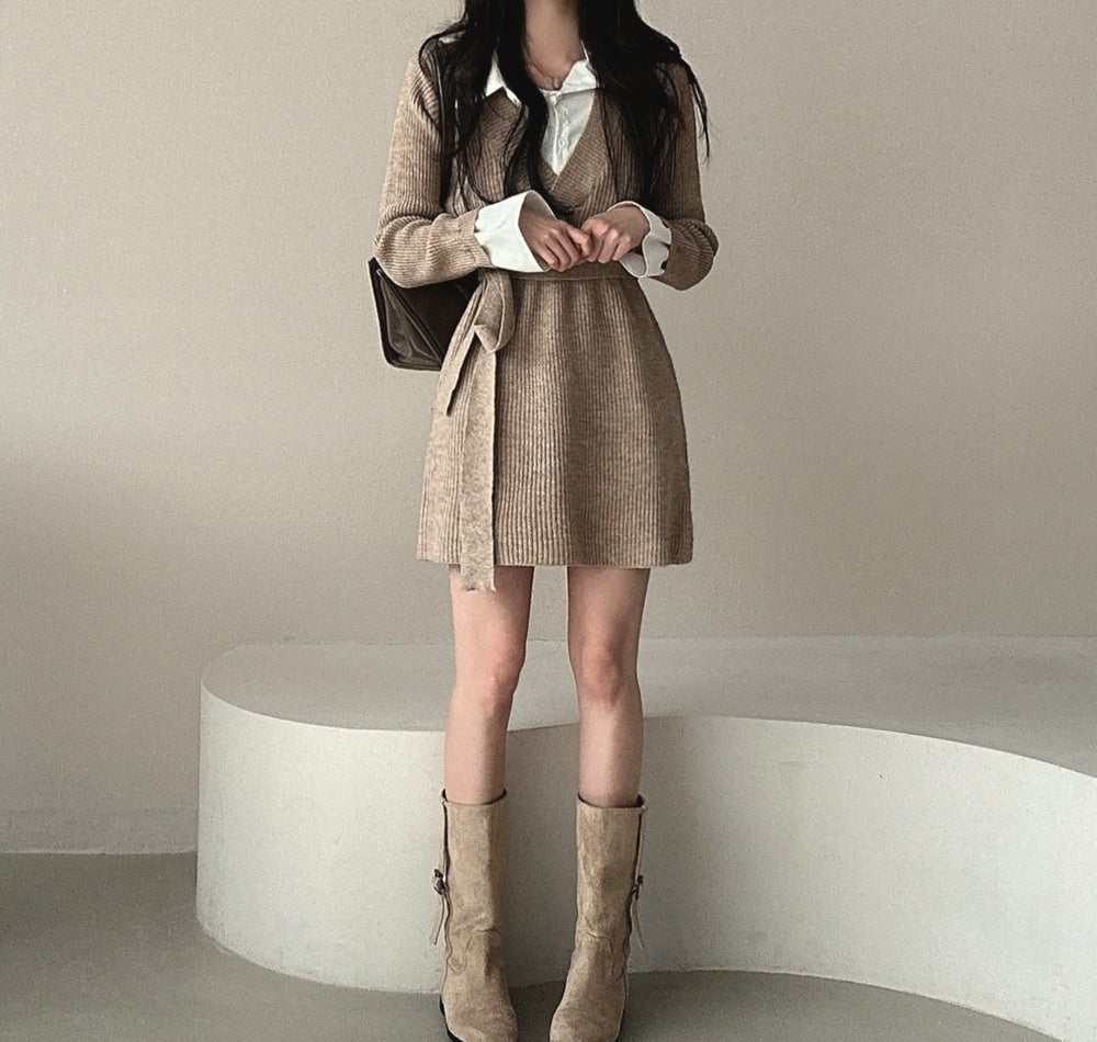Knit Pseudo short Shirt  Dress
