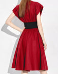 Red dress with a black belt 