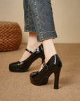 Black High Heeled Buckled Mary Jane Shoes