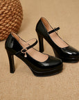 Black High Heeled Buckled Mary Jane Shoes