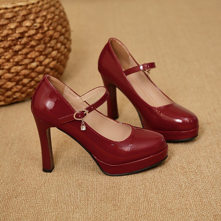 Red High Heeled Buckled Mary Jane Shoes