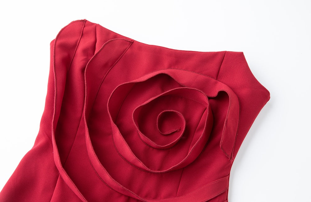 Daphne Rose Detail Strapless Slit Midi Dress