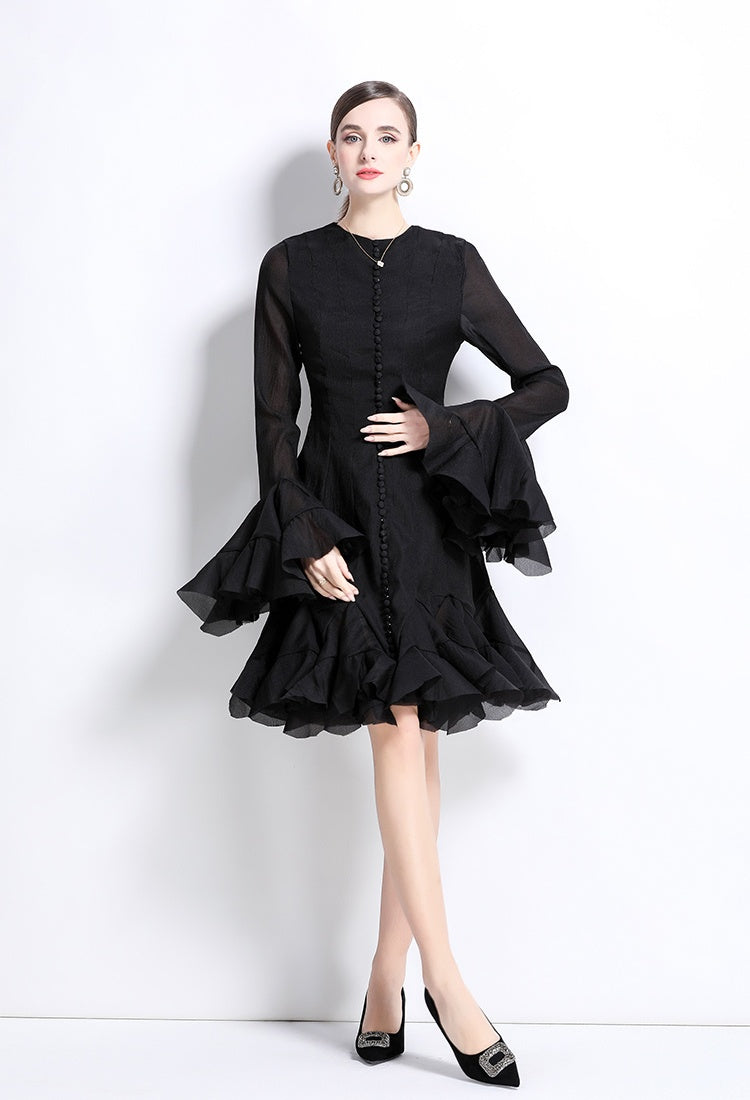 Trumpet Sleeves Short Ruffles Dress