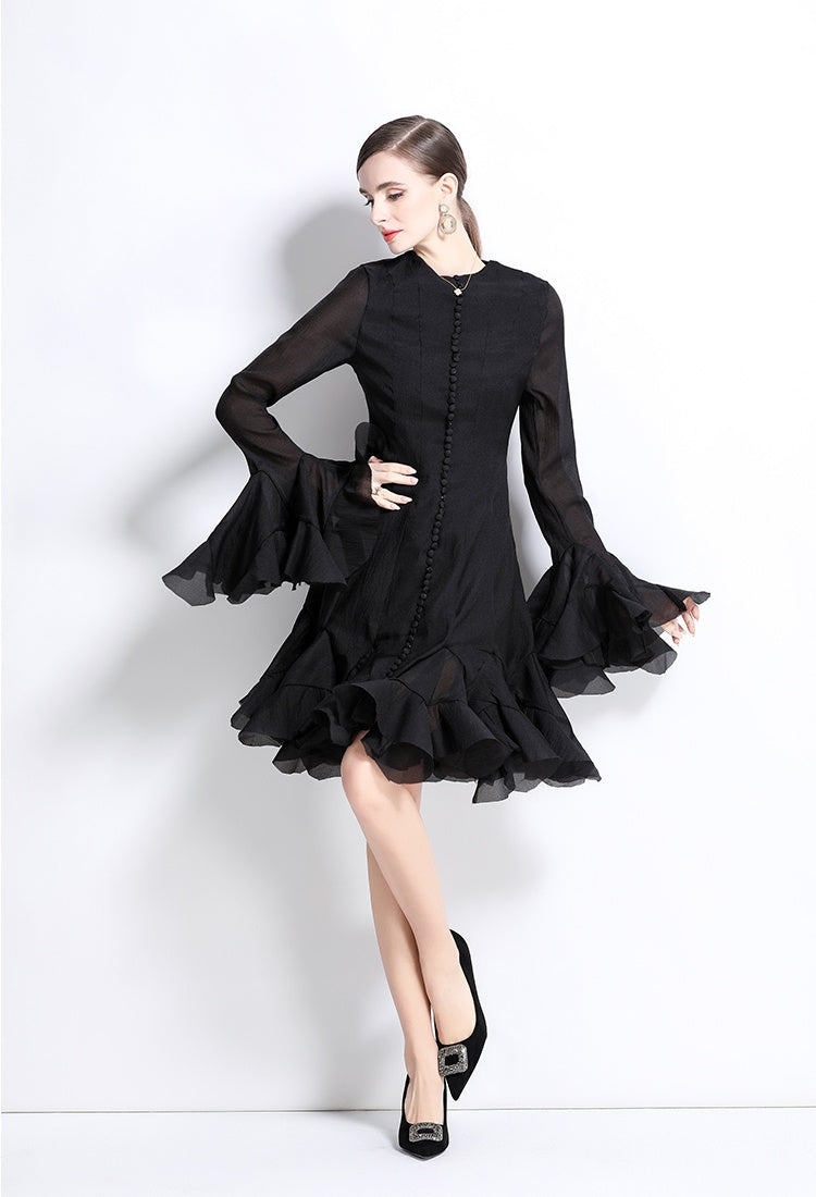 Trumpet Sleeves Short Ruffles Dress