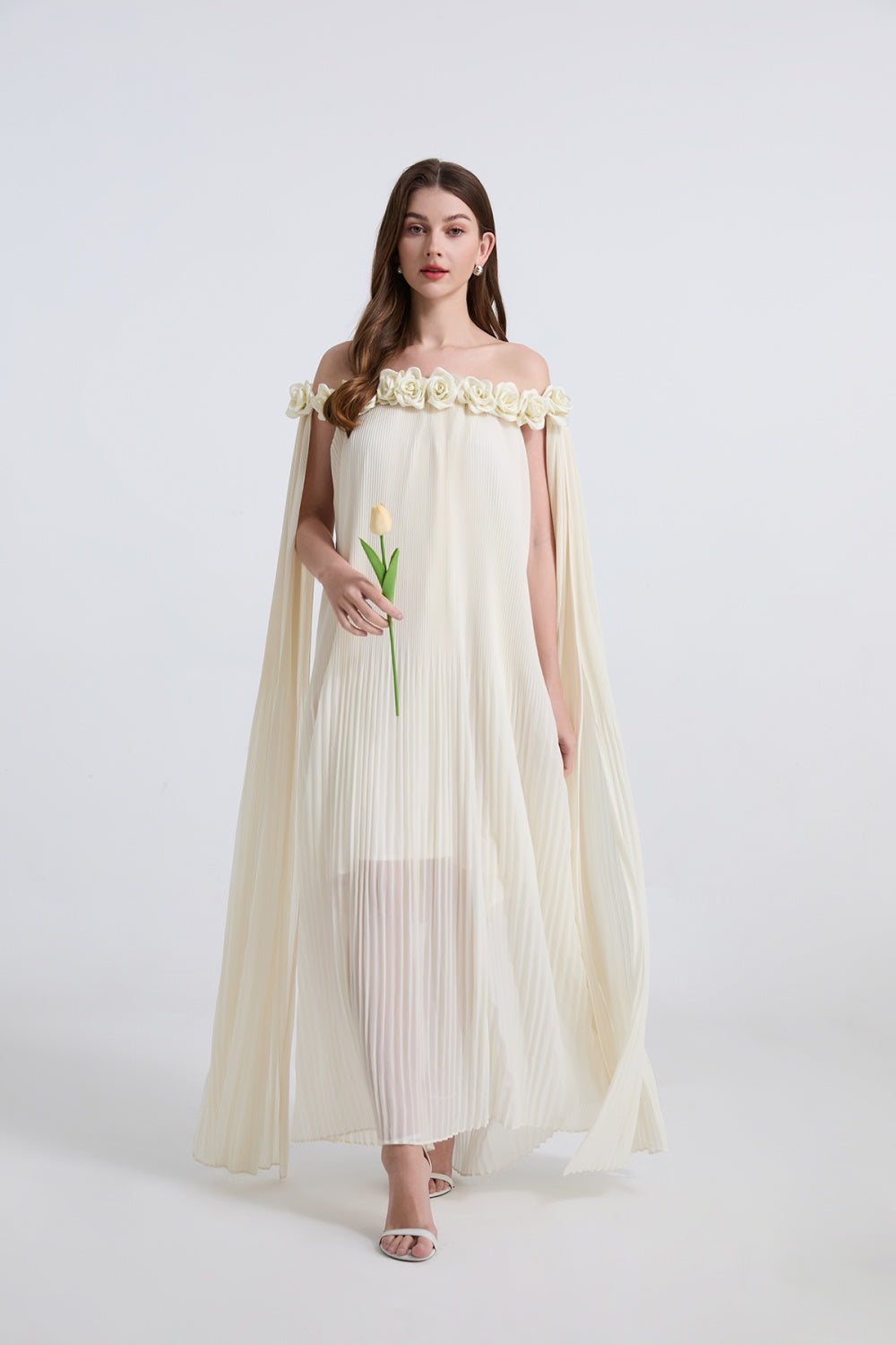 Chiffon sexy long dress rose stereoscopic maxi dress