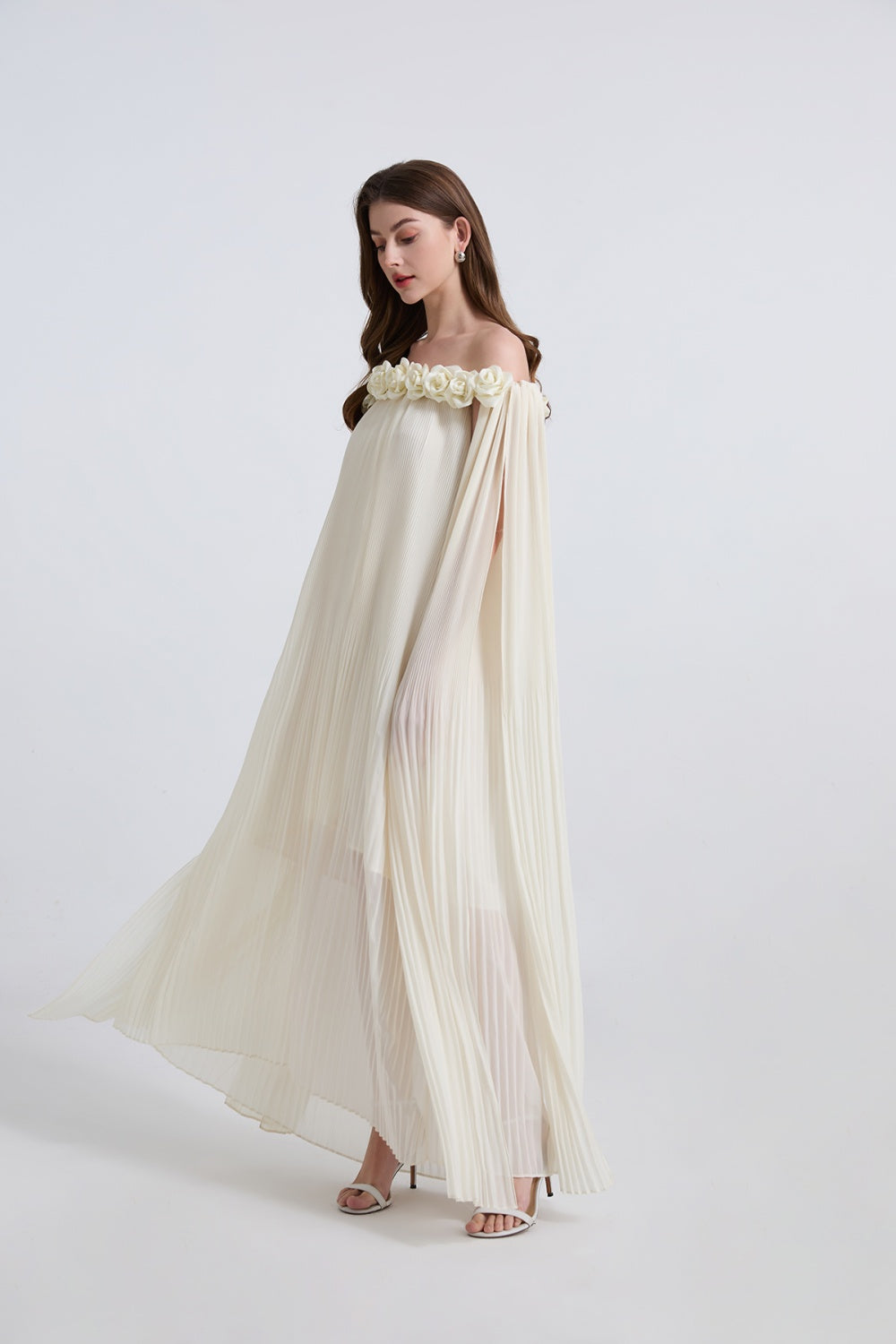 Chiffon sexy long dress rose stereoscopic maxi dress