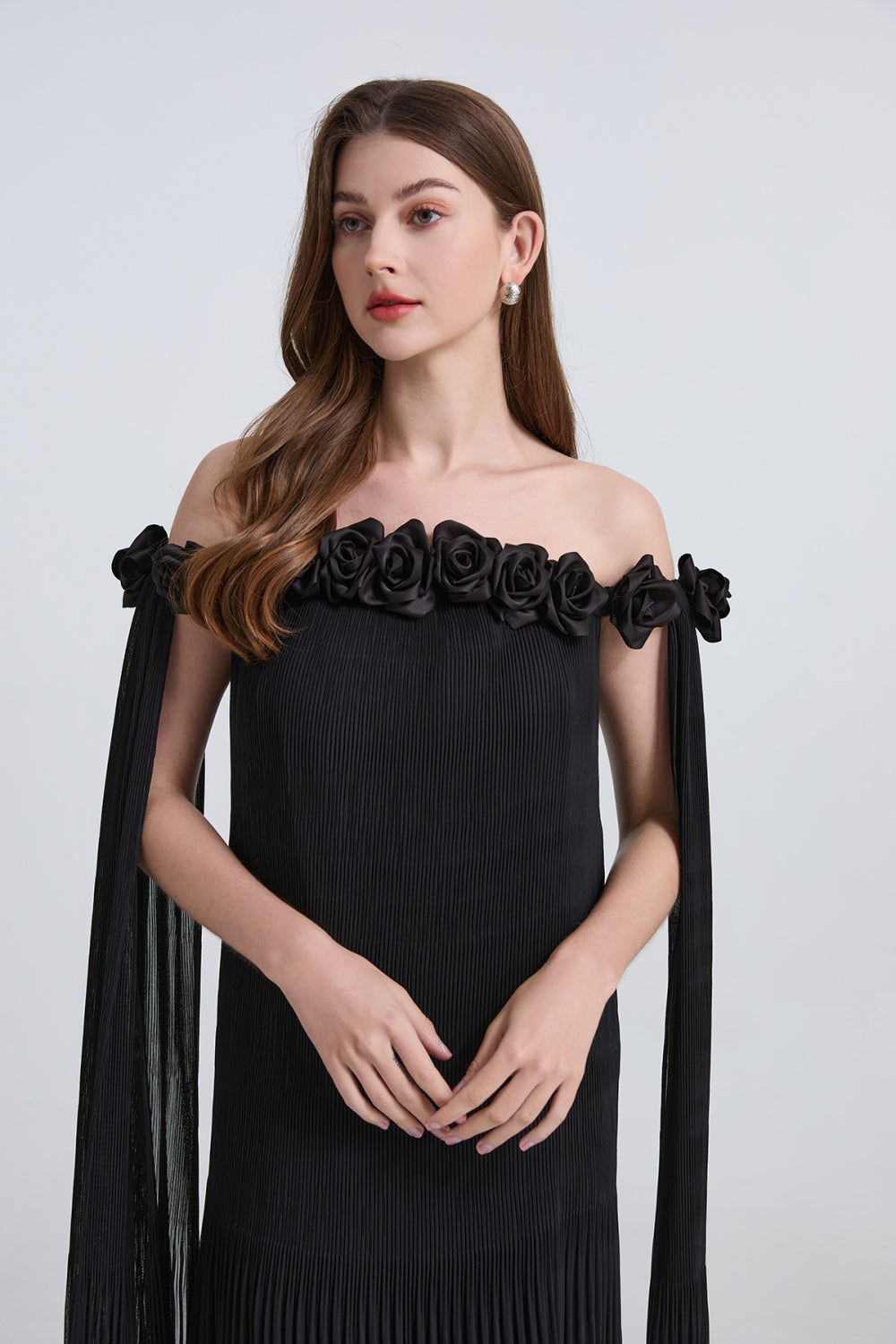 Chiffon sexy long dress rose stereoscopic maxi dress