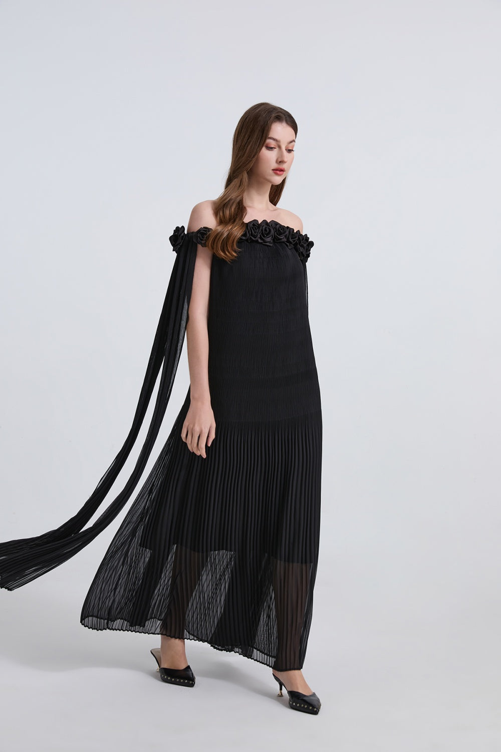 Chiffon sexy long dress rose stereoscopic maxi dress