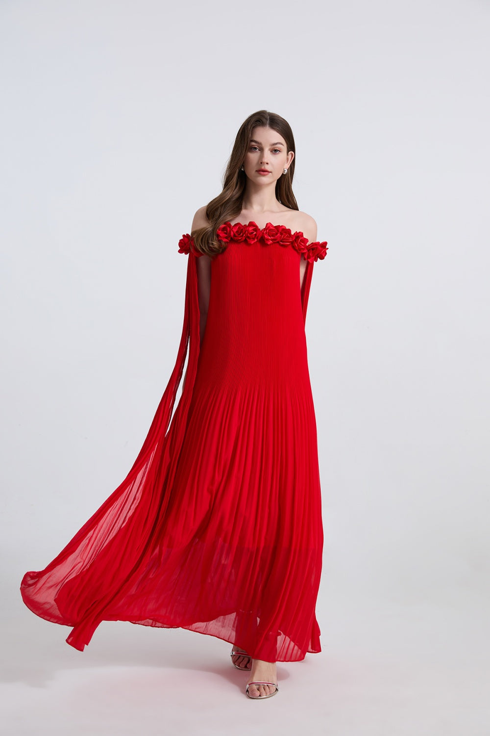 Chiffon sexy long dress rose stereoscopic maxi dress