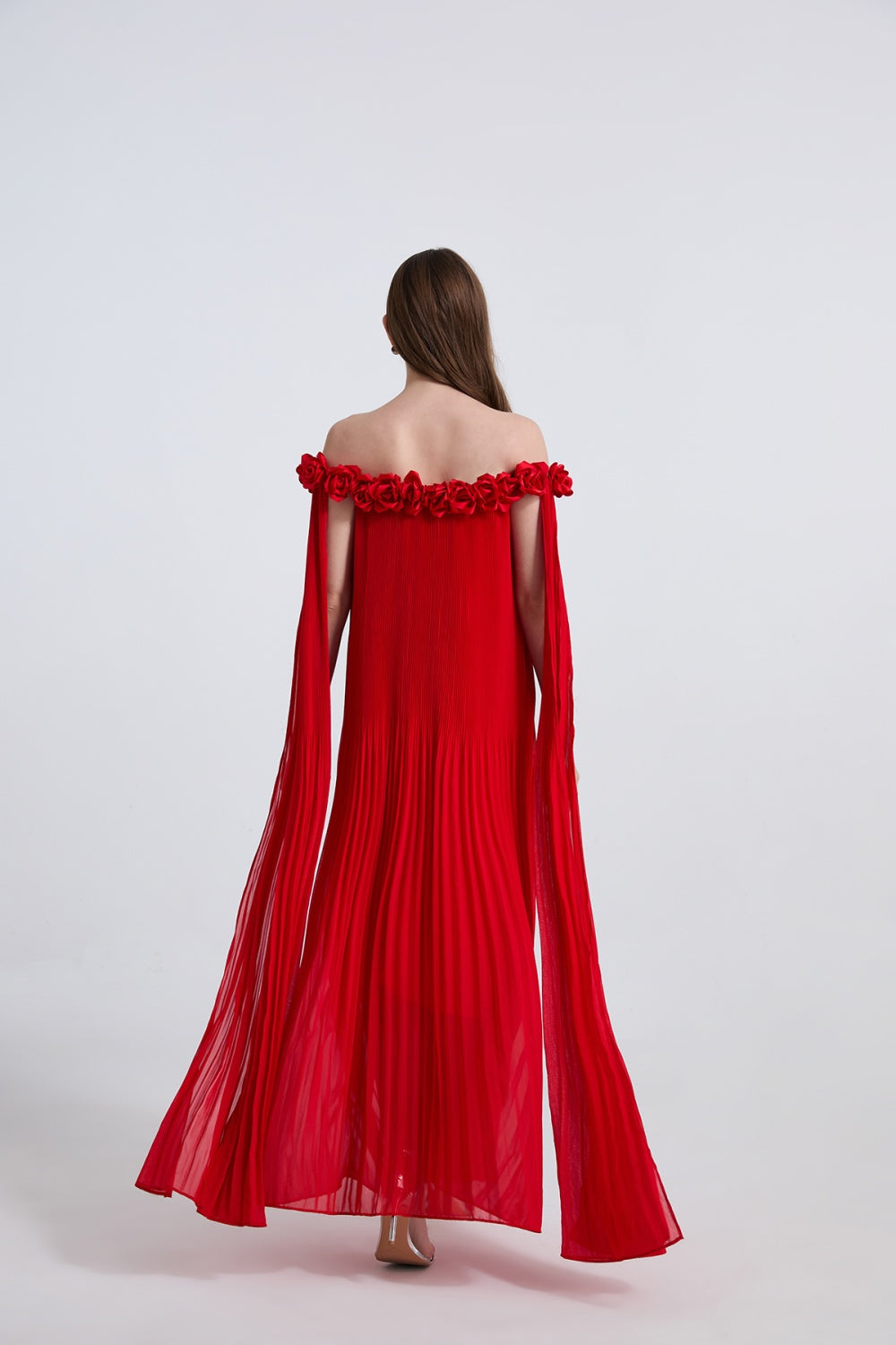 Chiffon sexy long dress rose stereoscopic maxi dress