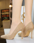 Nude suede-look pointed-toe stiletto pumps with 10 cm heel