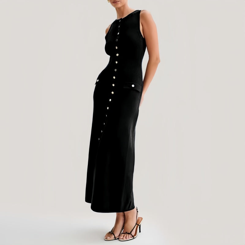 VERV Sandro Black sleeveless knit maxi dress with buttons