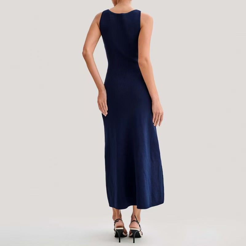 VERV Sandro Blue sleeveless knit maxi dress with buttons