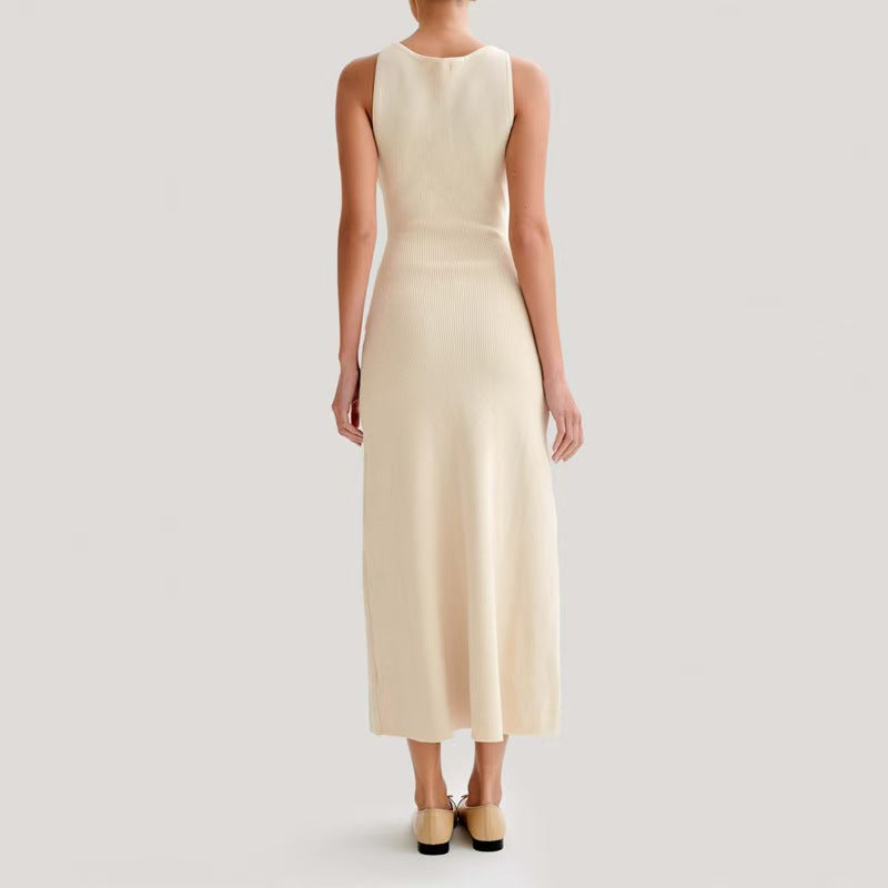 VERV Sandro Beige sleeveless knit maxi dress with buttons