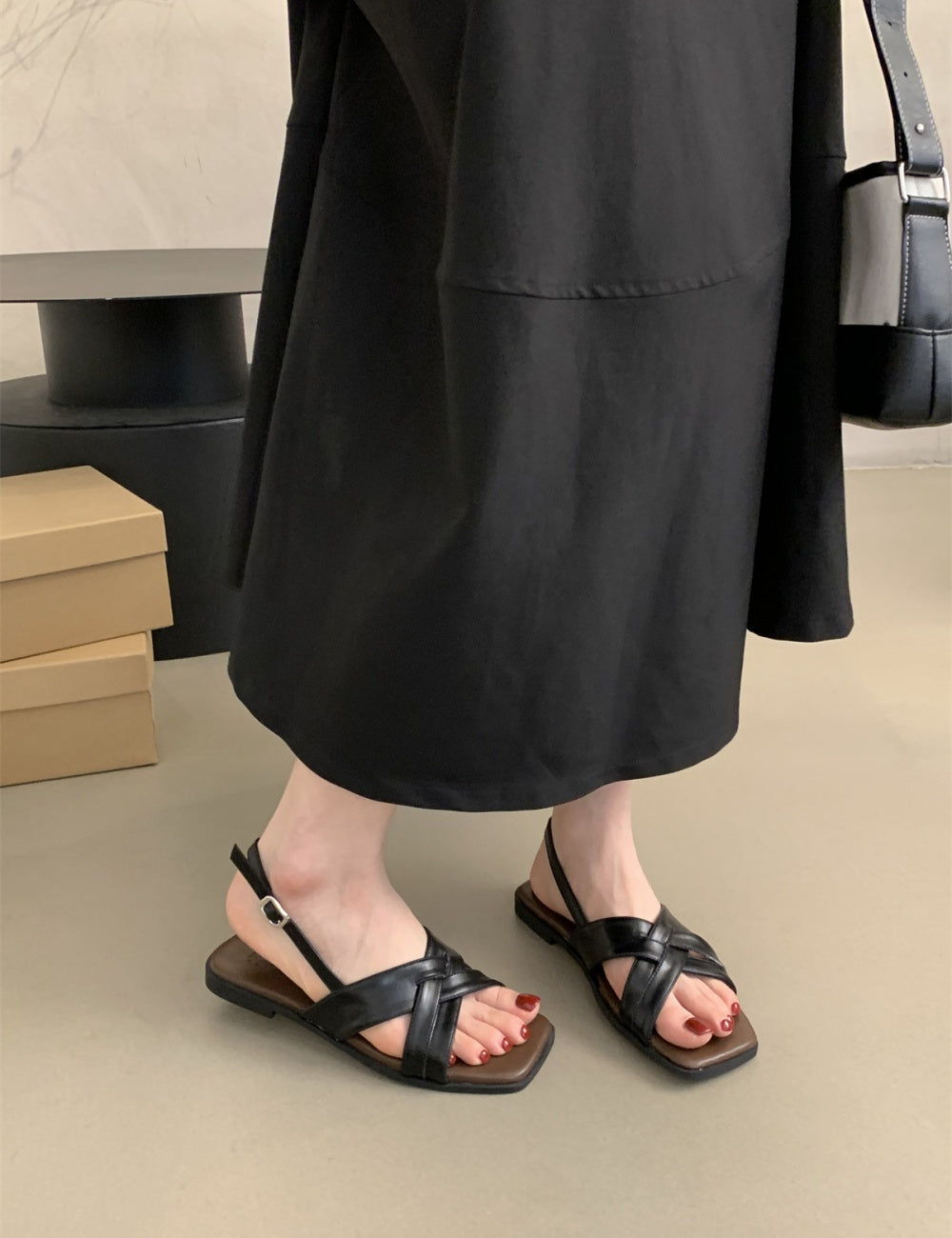 Black Criss Cross Slingback Flats
