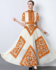 Geometric print pleated maxi dress