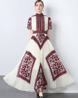 Geometric print pleated maxi dress